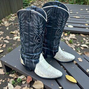 Acme Women's Western Cowgirl Boots Black Leather Snakeskin Print  Size 8.5 M